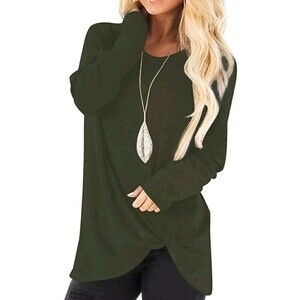 NILOUFO Womens Long Sleeve T Shirts Size 3X Army Green Twist Knot Tunic Tops